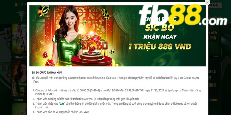 Ưu đãi chơi Sicbo tặng 1.888.000 VND